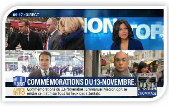 bfmtv : 2ème chaîne de france lundi lors de la retransmission des cérémonies d’hommages en mémoire des victimes du 13 novembre 2015