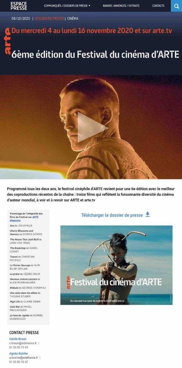 ARTE : 6ème édition du Festival du cinéma d’ARTE du mercredi 4 au lundi 16 novembre 2020