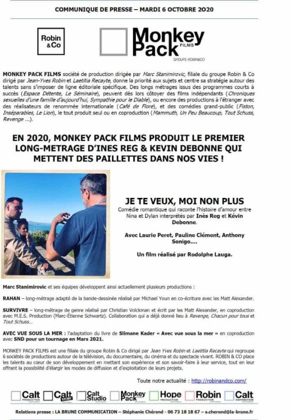 Groupe Robin&Co : MONCKEY PACK FILMS produit le premier long métrage d’Inès Reg et Kévin Debonne