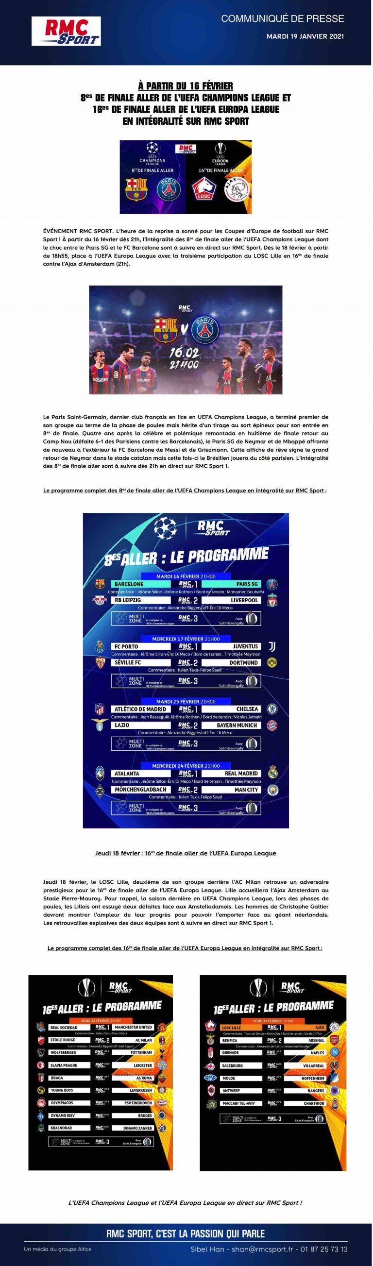 RMC Sport : les phases finales de l’UEFA Champions League et Europa League dès le 16 février