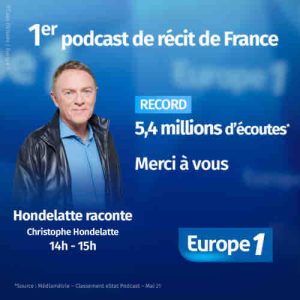 Europe 1/ podcasts : record de téléchargements pour «Hondelatte Raconte», Europe 1 en forte hausse au mois de mai 2021