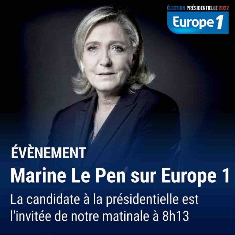 Europe 1 / «Présidentielle 2022, les candidats face à Europe 1» : Marine Le Pen invitée d’Europe Matin ce mardi 14 septembre