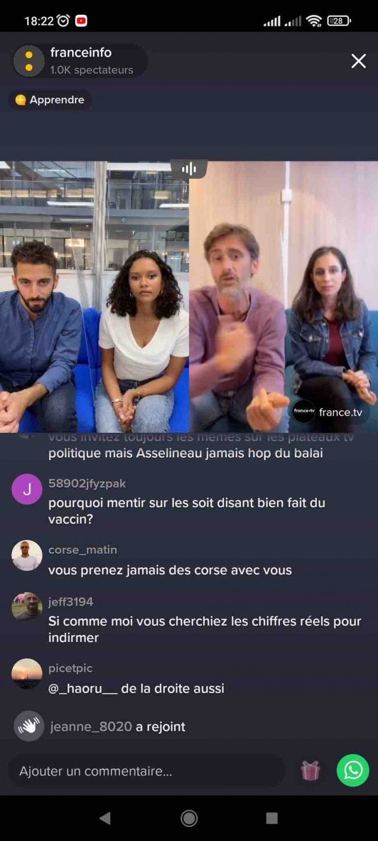 franceinfo : succès du live TikTok de franceinfo #EspritCriTik sur les fake news
