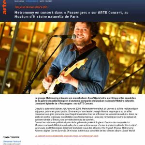 ARTE : Metronomy en concert dans «Passengers» sur ARTE Concert au Muséum d’histoire naturelle dès jeudi 24 mars à 20h