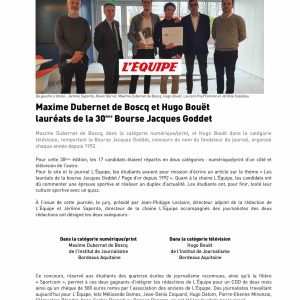 L’Equipe : lauréats de la 30ème Bourse Jacques Goddet