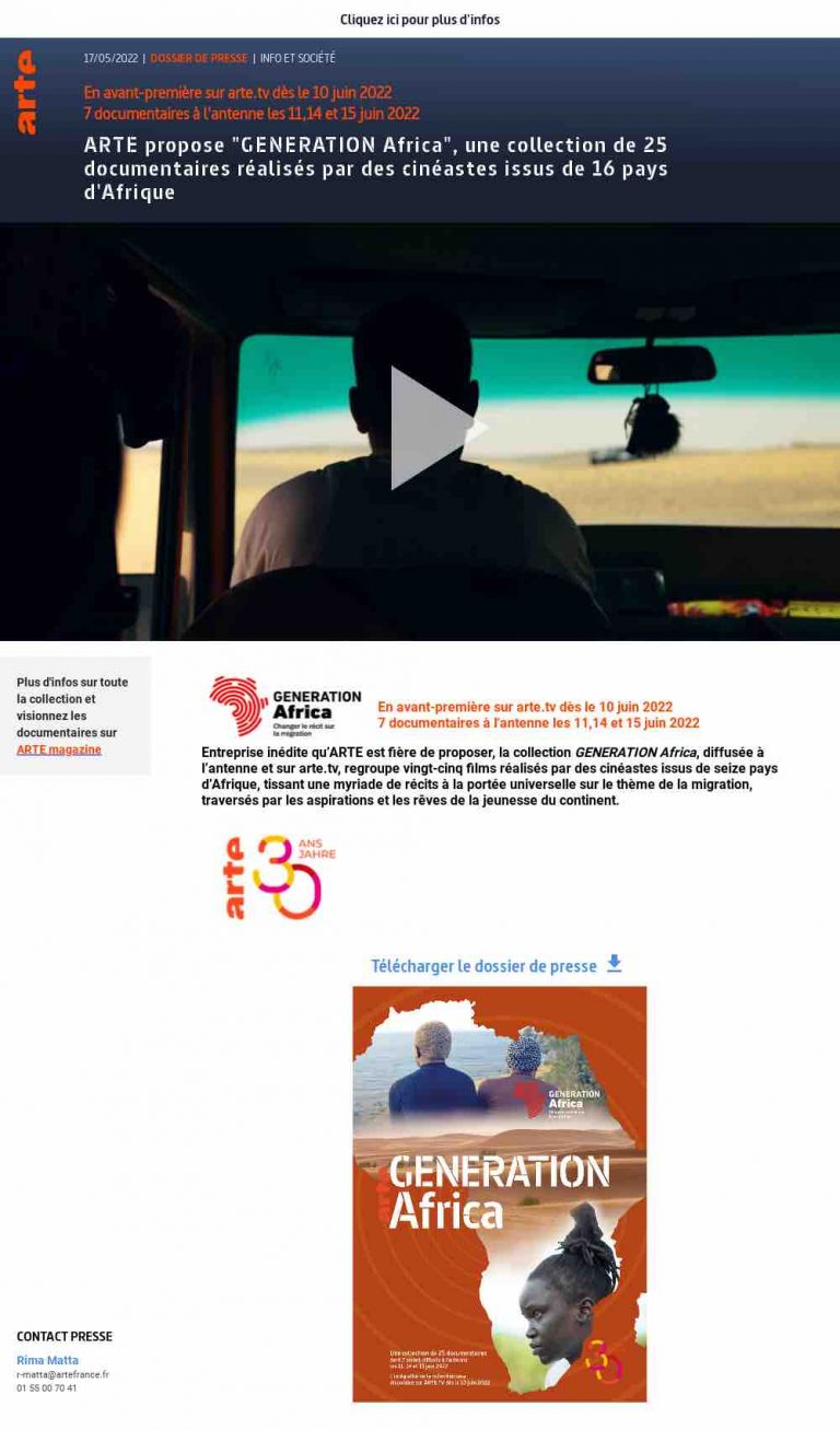 ARTE : «GENERATION Africa», une collection de 25 documentaires réalisés par des cinéastes issus de 16 pays d’Afrique dès le 10 juin sur arte.tv