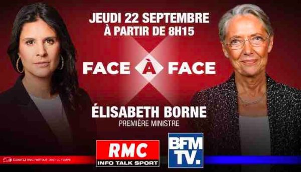 RMC/ BFMTV : Élisabeth Borne invitée dans «Face à Face» ce 22 septembre