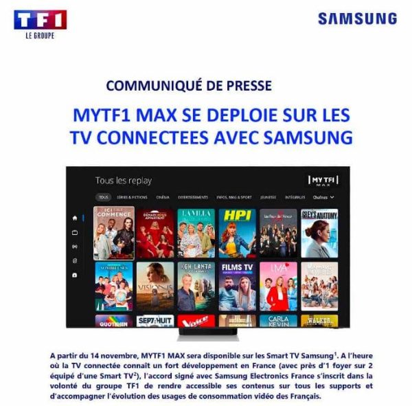 MYTF1 MAX se déploie sur les TV connectée avec Samsung