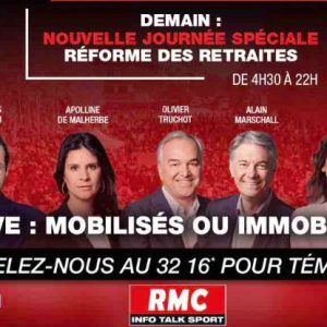 RMC/ RMC Story : nouvelle journée spéciale réforme des retraites» ce mardi 7 mars 2023 dès 4h30