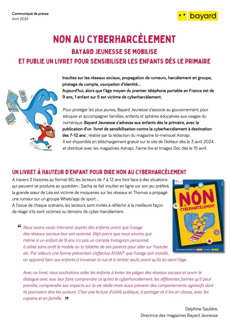 Bayard Jeunesse s’engage contre le cyberharcelement avec le gouvernement