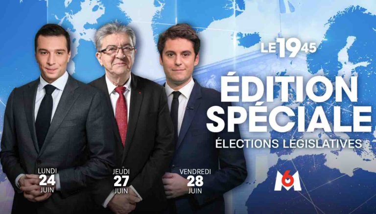 M6/ édition spéciale élections législatives 2024 : Jordan Bardella, Jean-Luc Mélenchon et Gabriel Attal, seront successivement les invités du «1945»