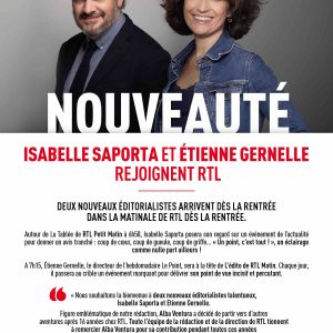 RTL : Isabelle Saporta et Etienne Gernelle rejoignent RTL dès la rentrée