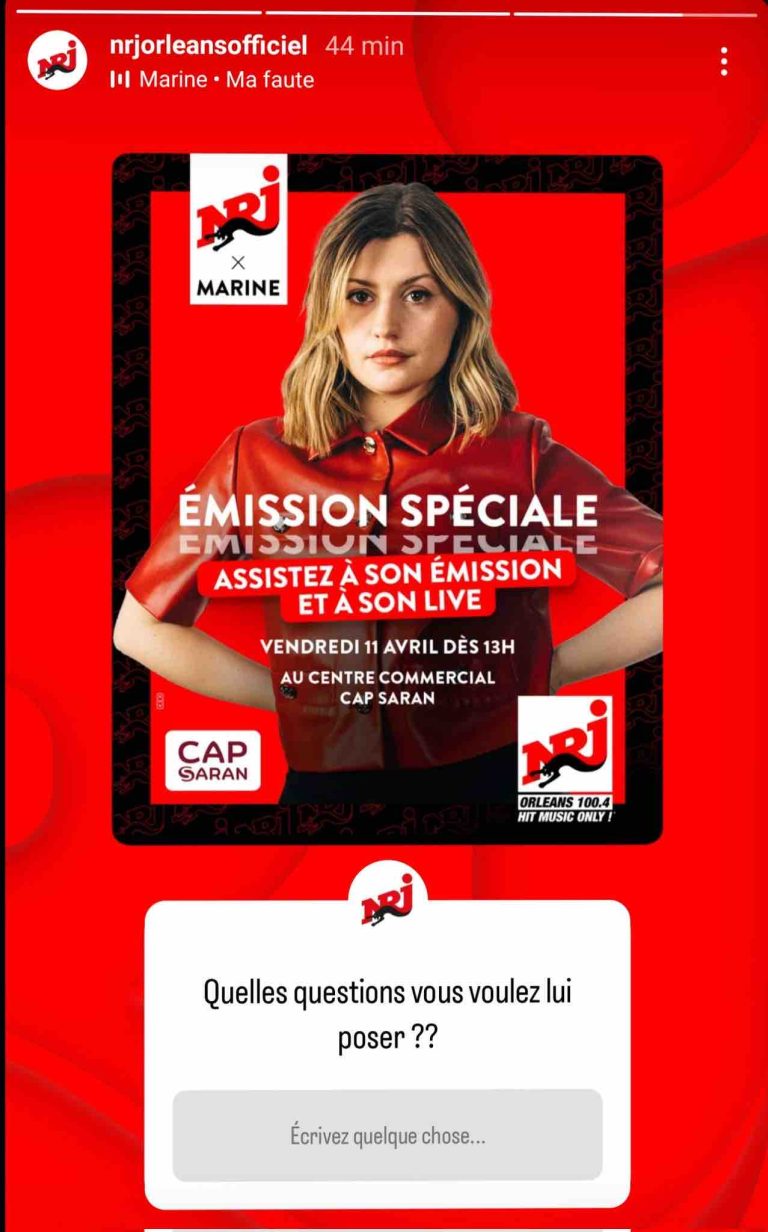 NRJ : émission spéciale et live de Marine vendredi 11 avril à Orléans