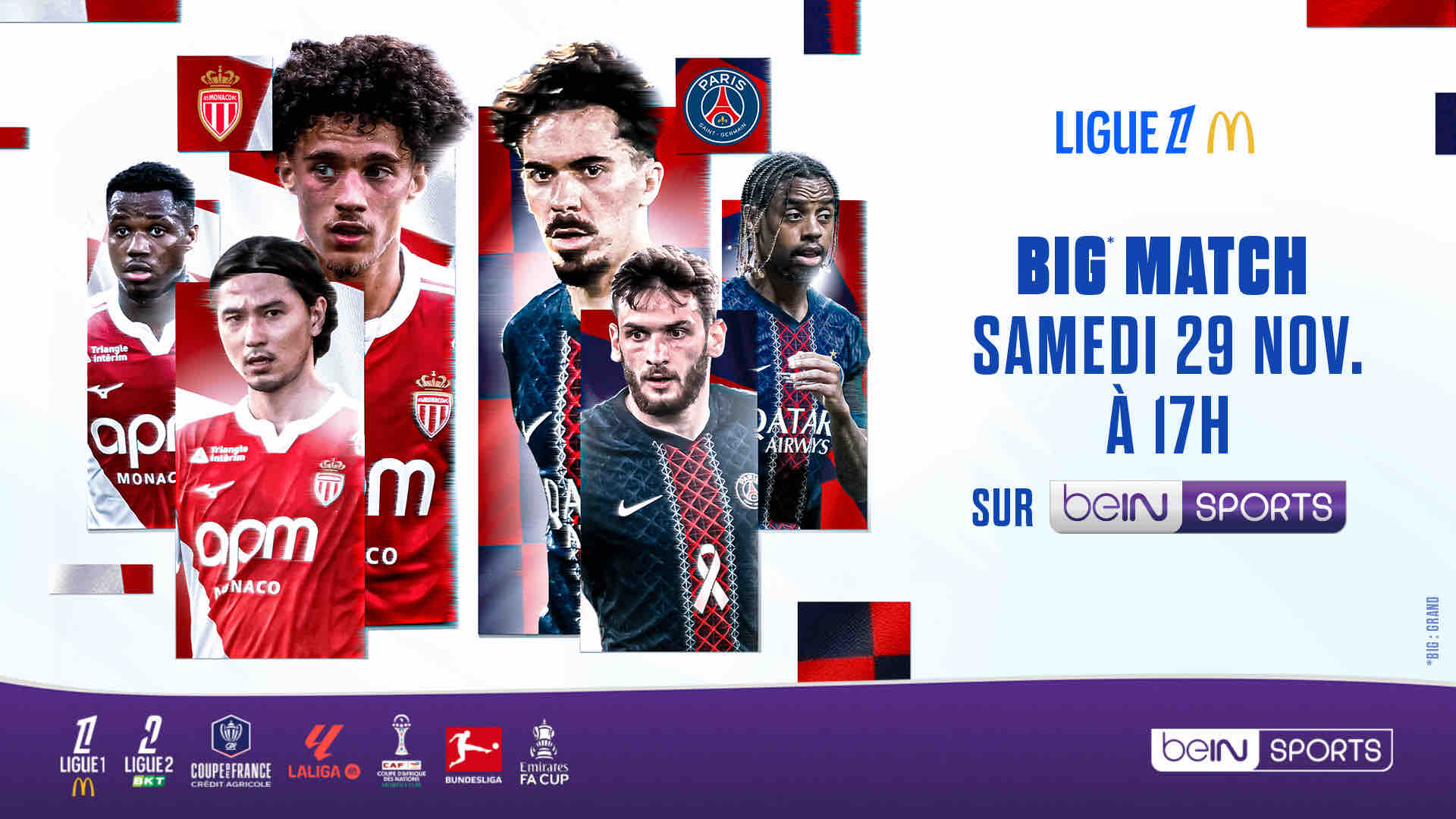 beIN SPORTS/ football: le Big Match entre l’AS Monaco le Paris Saint-Germain ce samedi 29 novembre